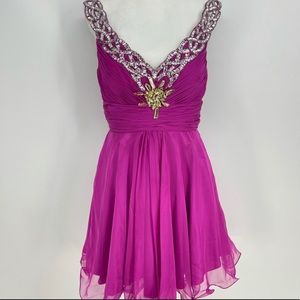 Mac Duggal Fuchsia Sequin Strap Short Formal Dress